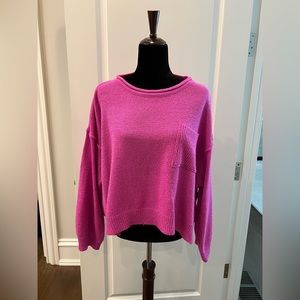 Drop shoulder magenta pink pocket sweater